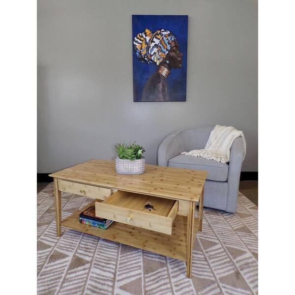38 in. Natural 18 in. Rectangle Bamboo Coffee Table with 2-Drawers