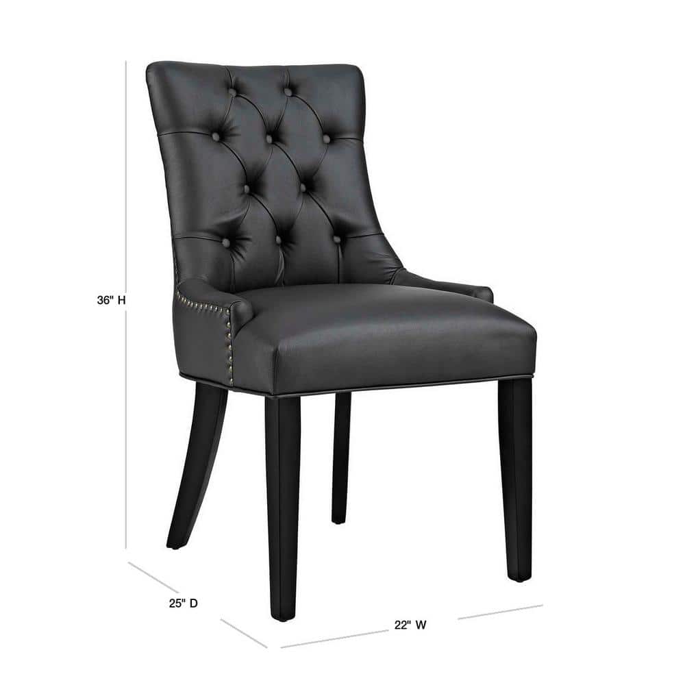 Black Tufted Faux Leather Upholstered Side Chair with Wood Legs