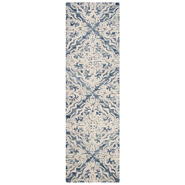 Blossom Blue/Ivory 2 ft. x 10 ft. Diamond Damask Floral Runner Rug