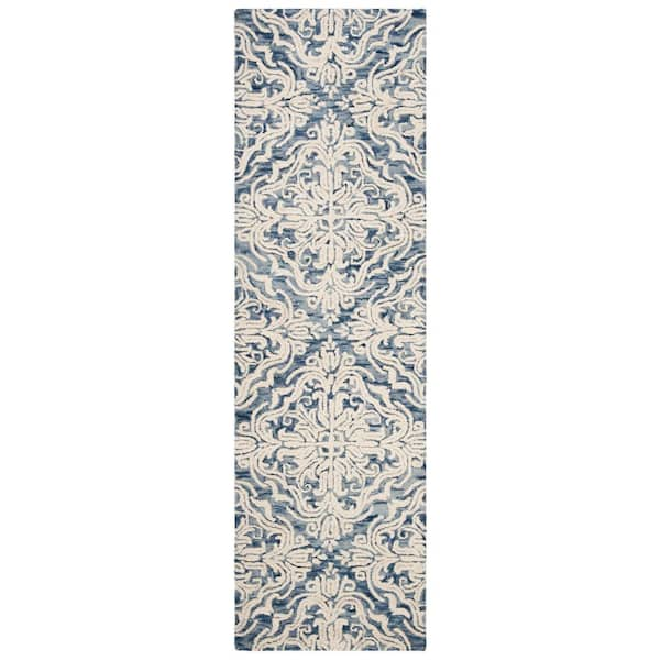 SAFAVIEH Blossom Blue/Ivory 2 ft. x 10 ft. Diamond Damask Floral Runner Rug