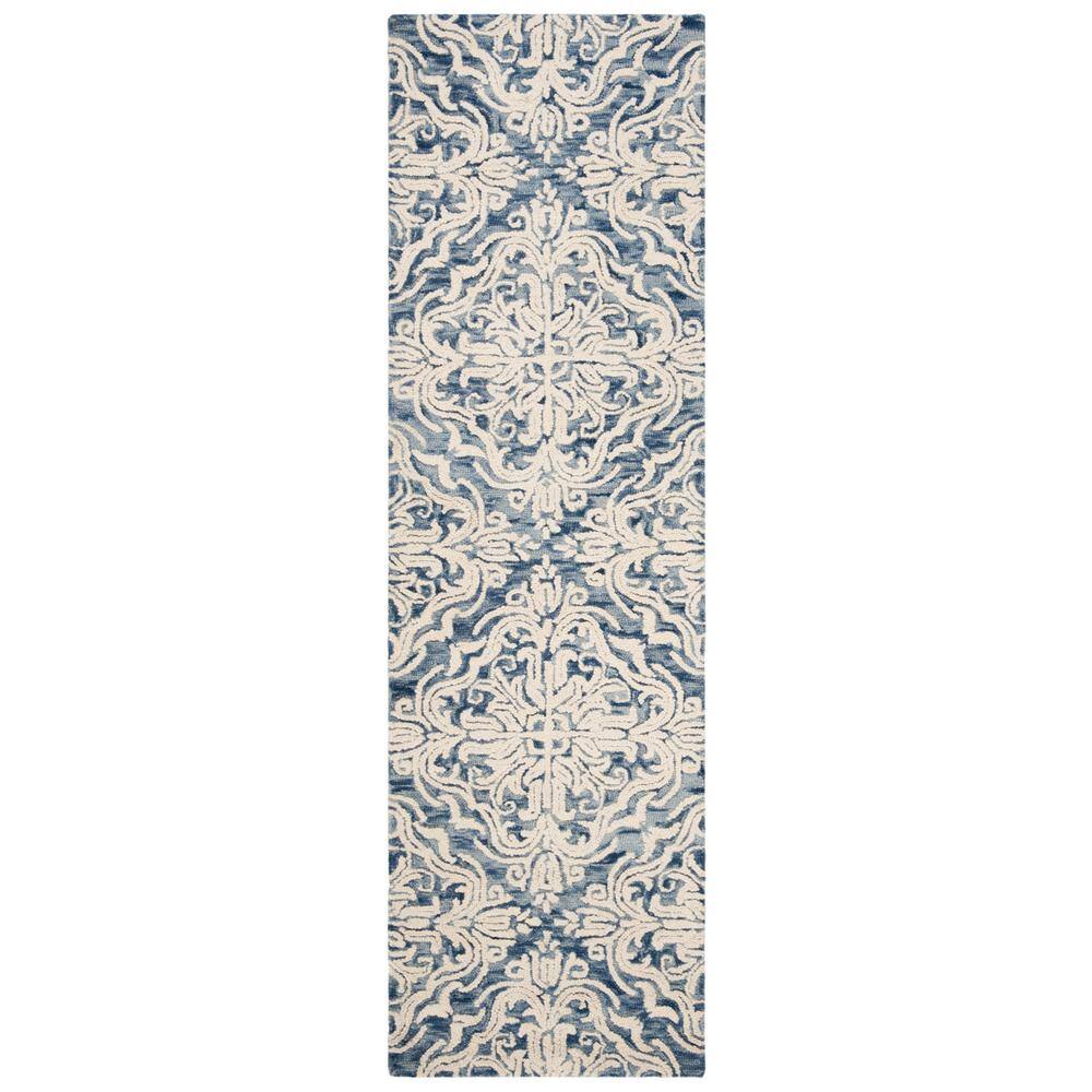 Elysian Blooms Hand-Tufted Wool Runner Rug in Blue Floral - 2'3" x 8'