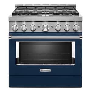 36 in. 5.1 cu. ft. Smart Commercial-Style Gas Range with Self-Cleaning and True Convection in Ink Blue