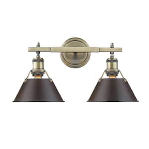 Orwell AB 2-Light Aged Brass Bath Light with Rubbed Bronze Shade