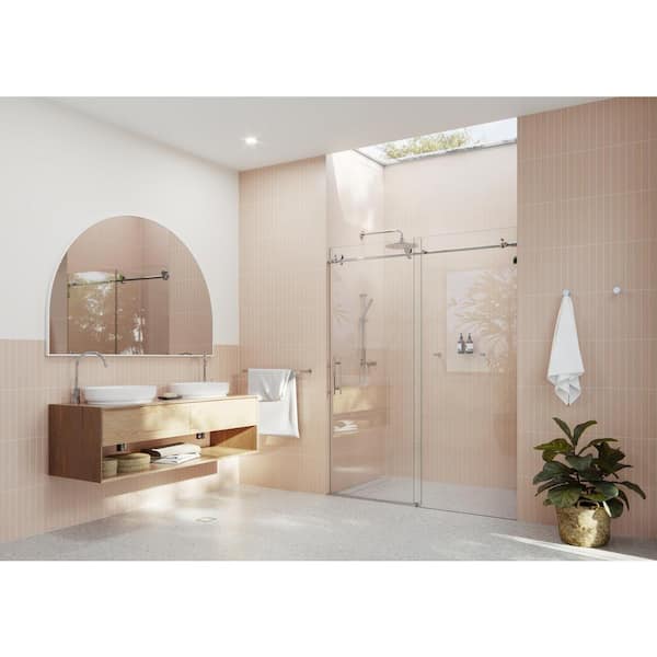 Glass Warehouse 60 in. - 64 in. x 78 in. Frameless Sliding Shower Door in Chrome with Handle