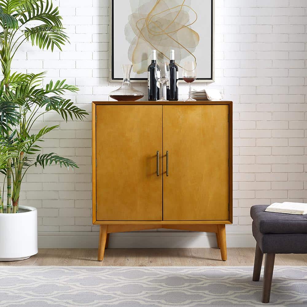 Landon Mid-Century Acorn Brown Bar Cabinet with Antique Brass Handles