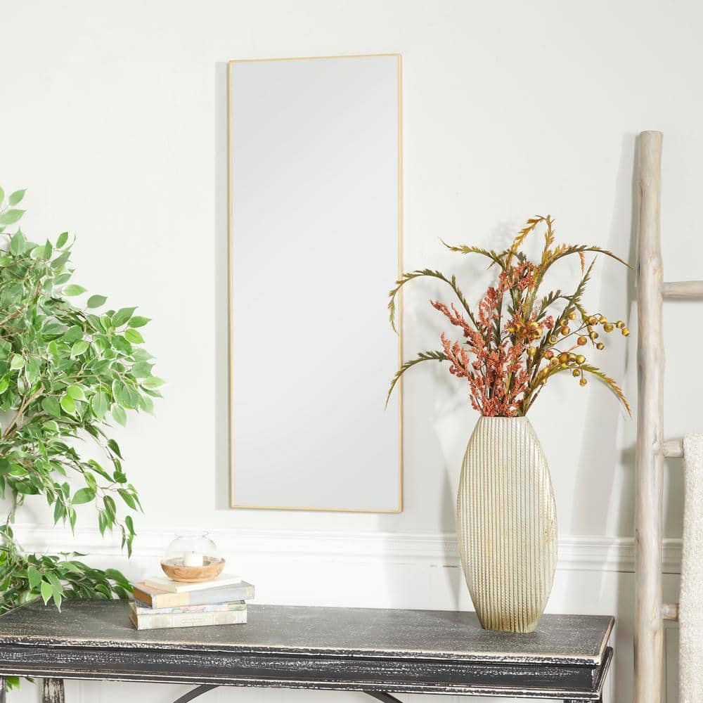 Elegant Gold-Framed Rectangular Wood Wall Mirror, 14" x 36"