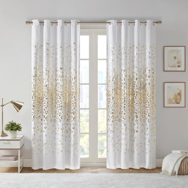 Serena 63 in. L 50 in. W White/Gold Microfiber Blackout Curtain (Single Panel)