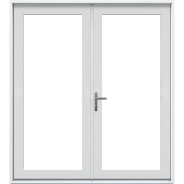 72 in. x 80 in. Right-Hand/Inswing Primed Fiberglass French Patio Door w/ Low-E Glass and Black Handle