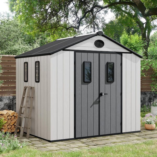 8 ft. x 6 ft. Resin Garden Storage Shed with Floor and Sloped Roof (48 sq. ft. )