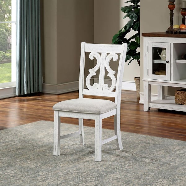 Wicks Farmhouse Distressed White and Gray Padded Dining Chair (Set of 2)