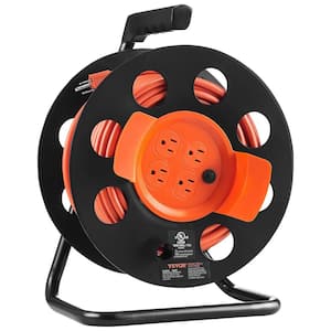 Heavy-Duty 100 ft. 14/4 11 Amp Manual Extension Cord Reel with 4 Outlets, Dust Cover and Portable Handle Circuit Breaker