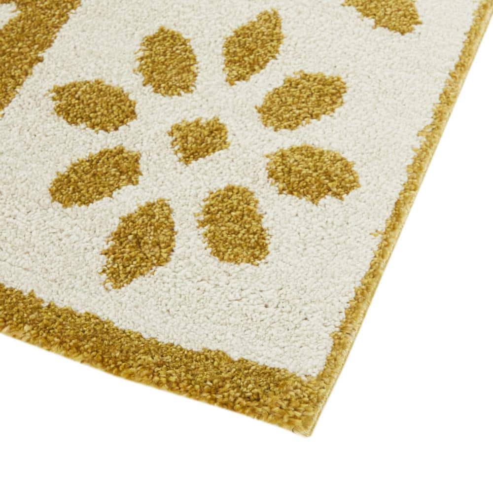 Karol Gold and White Floral Rectangular Kids Area Rug