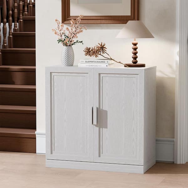 White Wooden 31 in. H Storage Cabinet with Adjustable Shelves Accent Cabinet