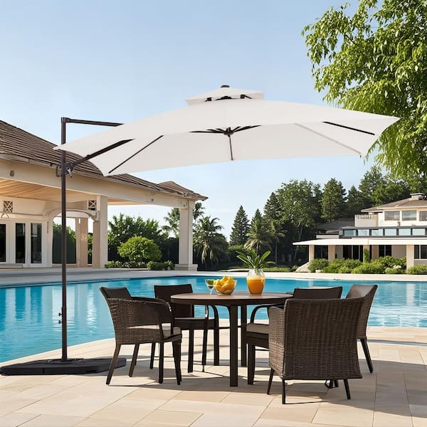 JEAREY 10 ft. x 10 ft. Square Outdoor Patio Cantilever Umbrella with Tilt in Off-White