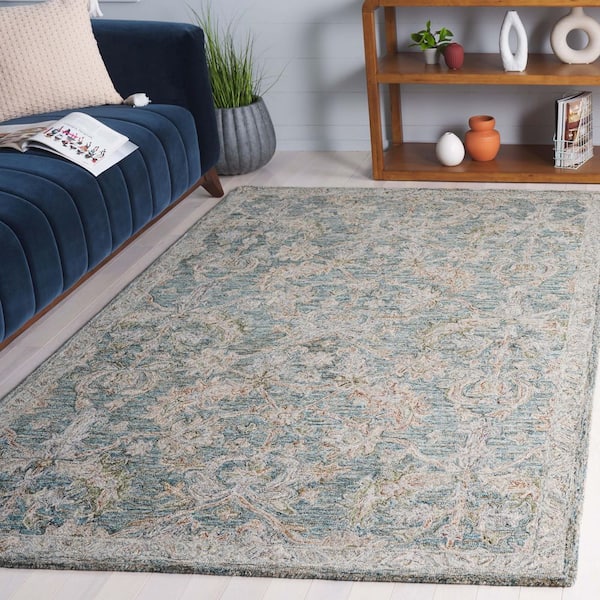 Metro 2 ft. x 4 ft. Teal/Green Abstract Ornate Floral Area Rug