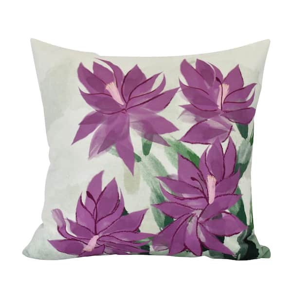 Unbranded Christmas Cactus Purple Floral 20 in. x 20 in. Throw Pillow