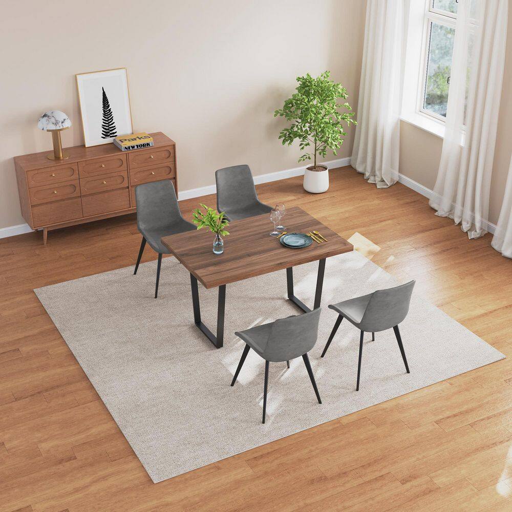 Go Janel GOJANE Modern 5-Piece Rectangle Walnut MDF Top Dining Room Set Seating ...