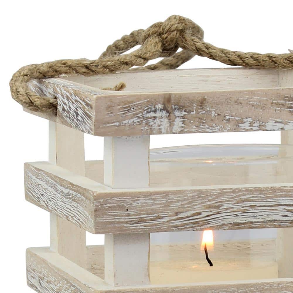 Seaside Serenity 6" Weathered White Wood Tabletop Candle Lantern