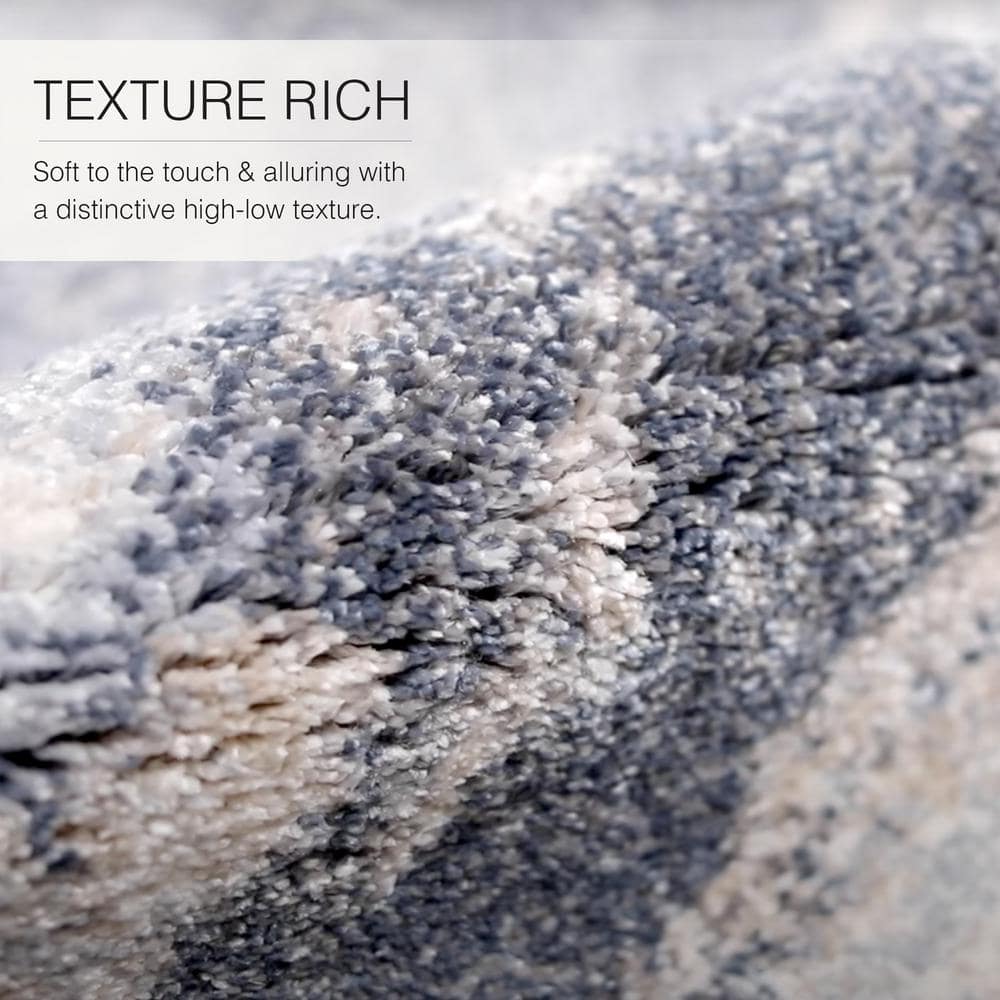 Orion Abstract Blue and Light Gray Shag Area Rug 5' x 7'