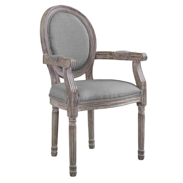 MODWAY Emanate Light Gray Vintage French Upholstered Fabric Dining Armchair