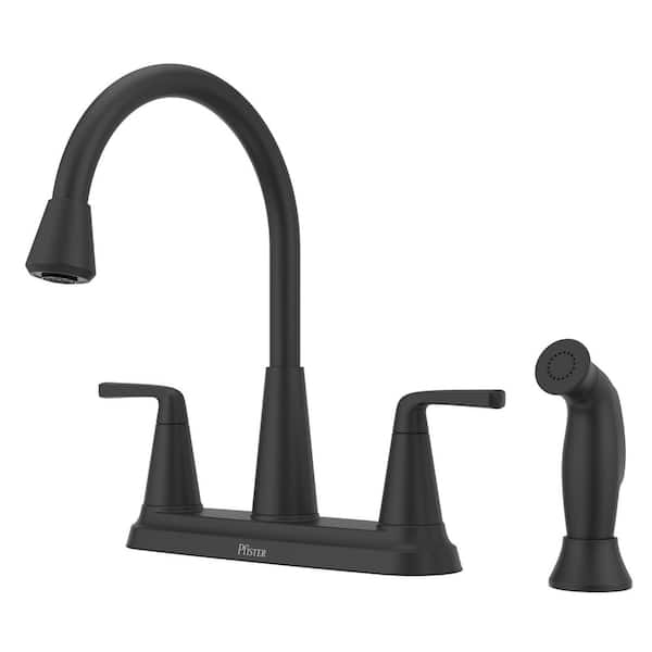 Allegan Double Handle Deck Mount Standard Kitchen Faucet in Matte Black