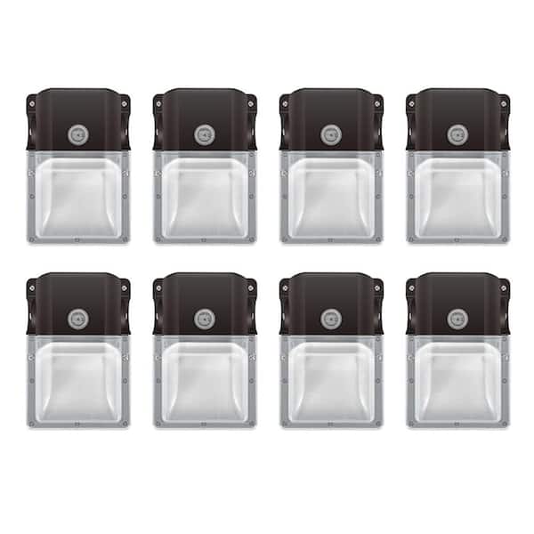 8-Pack 100-Watt Equivalent Bronze Integrated LED Mini Wall Pack Light, 3080Lumens With Dusk To Dawn Photocell 5000K