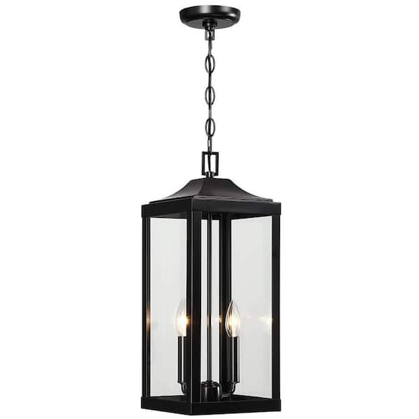 Jefferson 20 in. H 2-Light Black Large Outdoor Pendant Light with Clear Glass