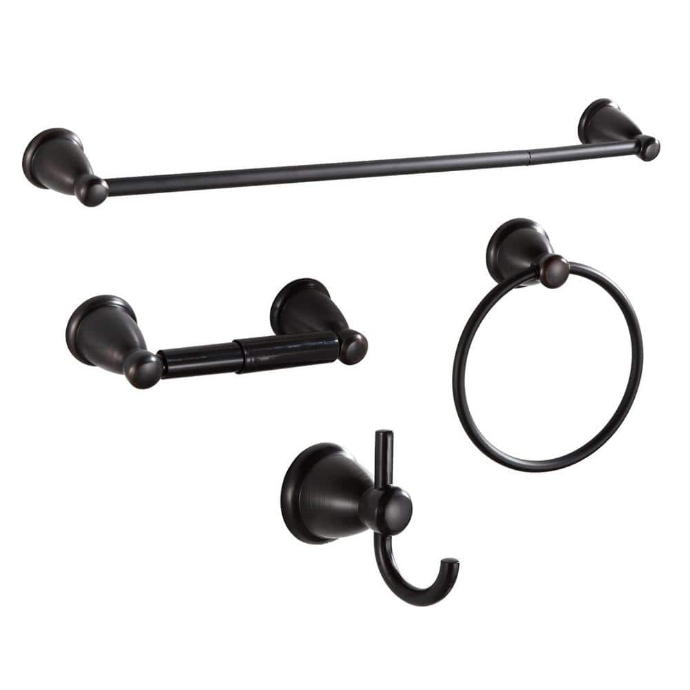 4-Piece Bath Hardware Set with Toilet Paper Holder, Towel Ring, 24 in. Towe