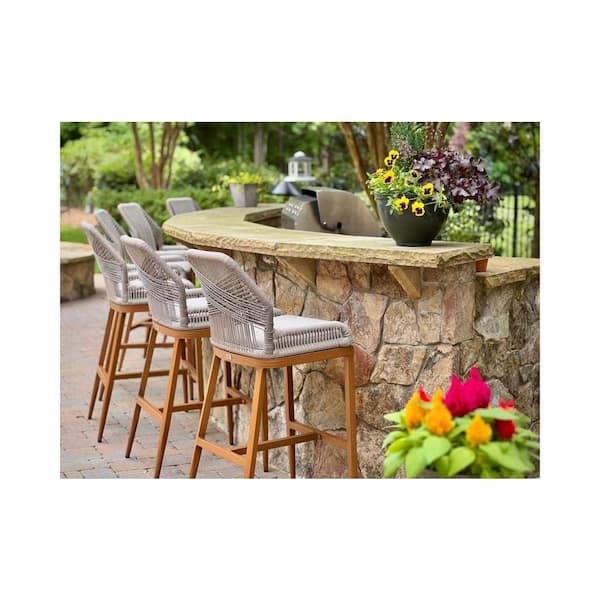 Modern Aluminum Twill Wicker Woven Counter Height Outdoor Bar Stool with Back and Cushion (4-Pack)