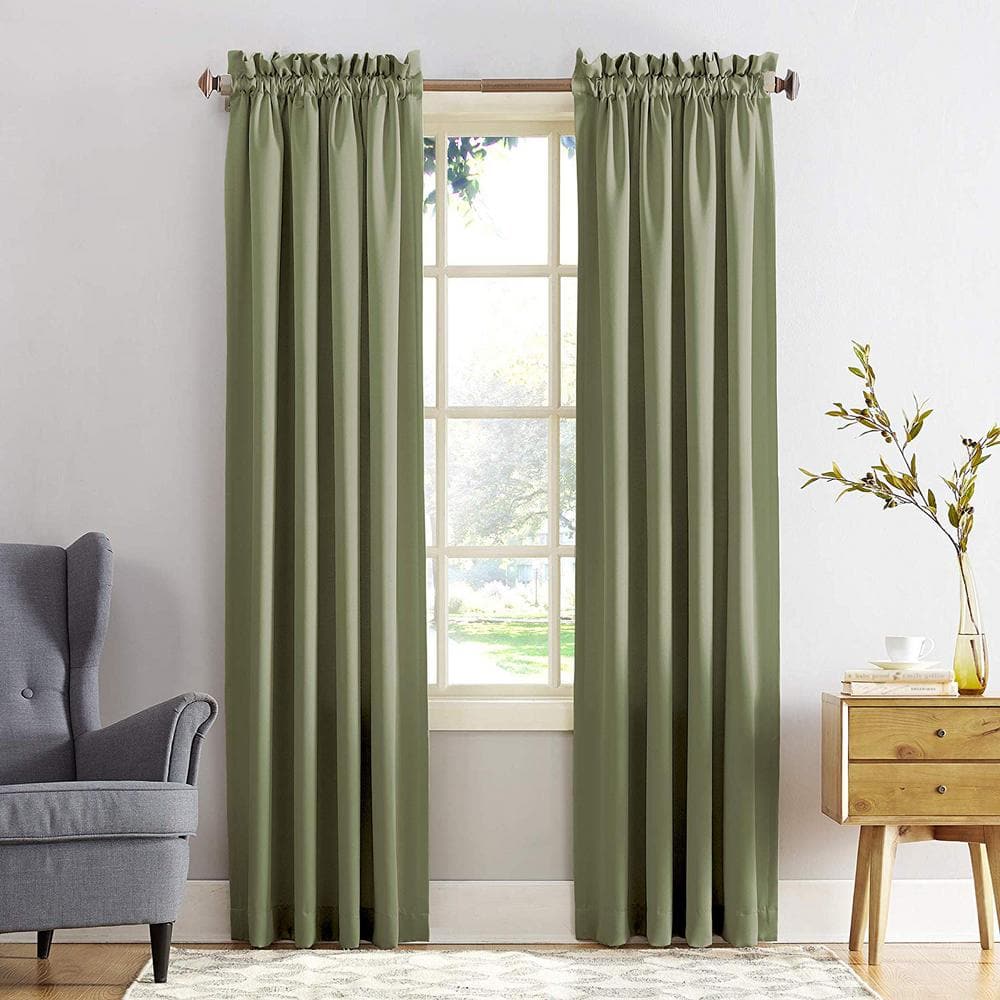 Sage Green Room Darkening Polyester Rod Pocket Curtain Panel, 54" x 63"