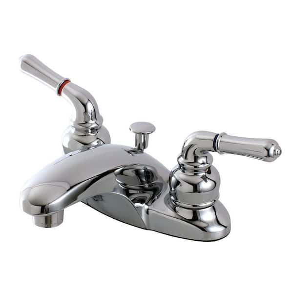 Kingston Brass Magellan 4 in. Centerset 2-Handle Bathroom Faucet with Plastic Pop-Up in Polished Chrome