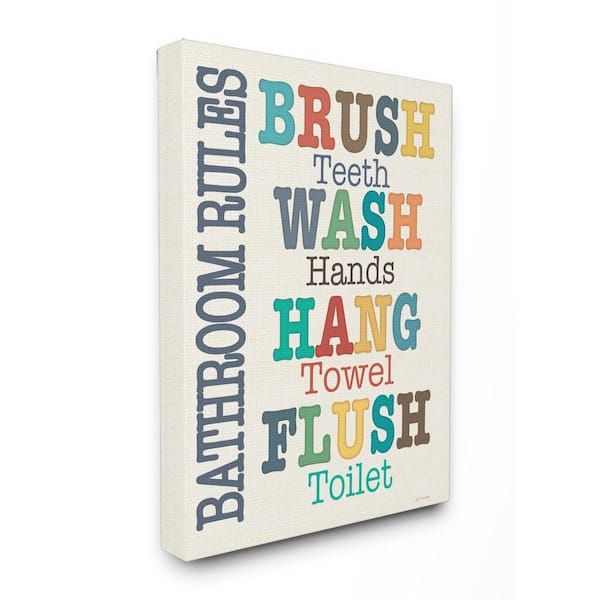 Stupell Industries 24 in. x 30 in. "Colorful Bathroom Rules Typography Art" by Jo Moulton Printed Canvas Wall Art