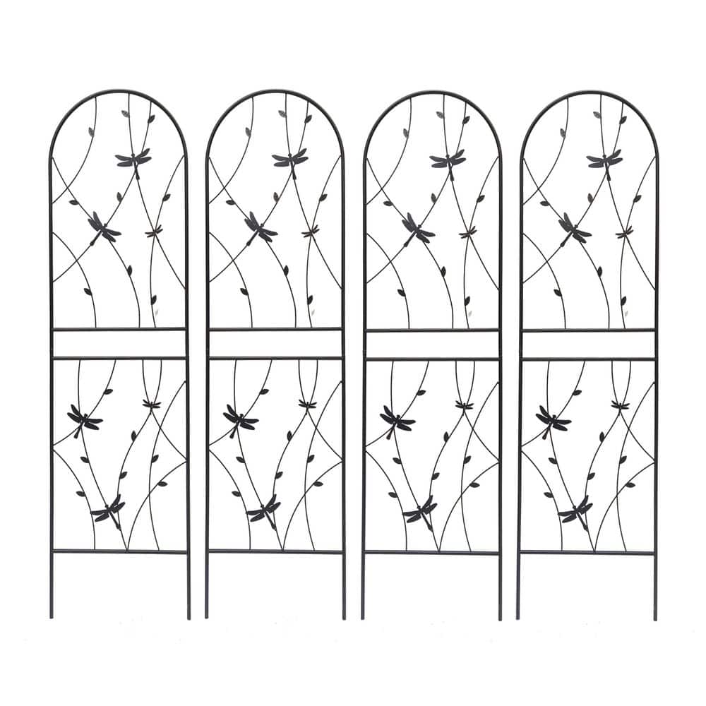 Outddor Dragonfly Deco Black Metal 19.7 in. W x 71 in. H Garden Trellis Flower Support for Climbing Plants (4-Pack) price history on PriceWatchPro
