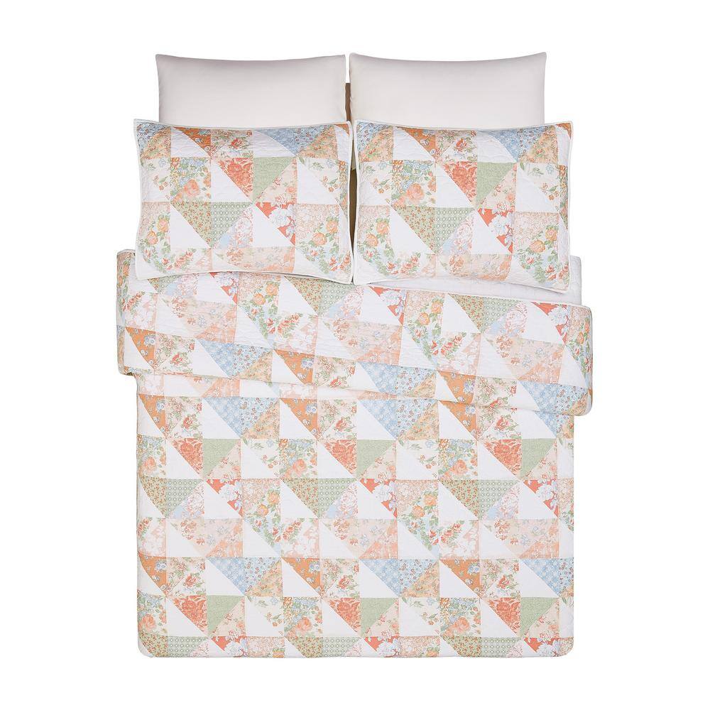 Coventry White Cotton Twin Quilt Set with Floral Patchwork