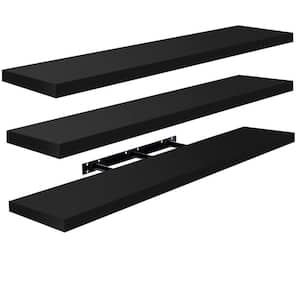 3 Pack Extra Long Floating Shelves for Wall, 47 in. W x 9.25 in. D Black Wood Decorative Wall Shelf, Wall Mounted Decor