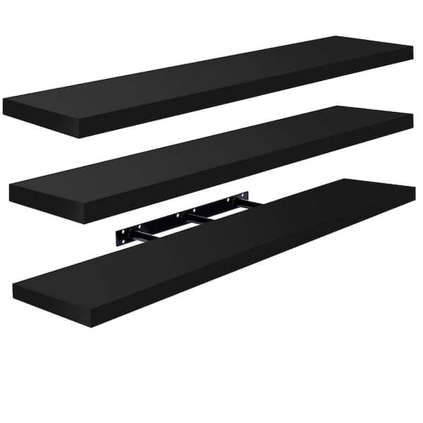 3 Pack Extra Long Floating Shelves for Wall, 47 in. W x 9.25 in. D Black Wood Decorative Wall Shelf, Wall Mounted Decor