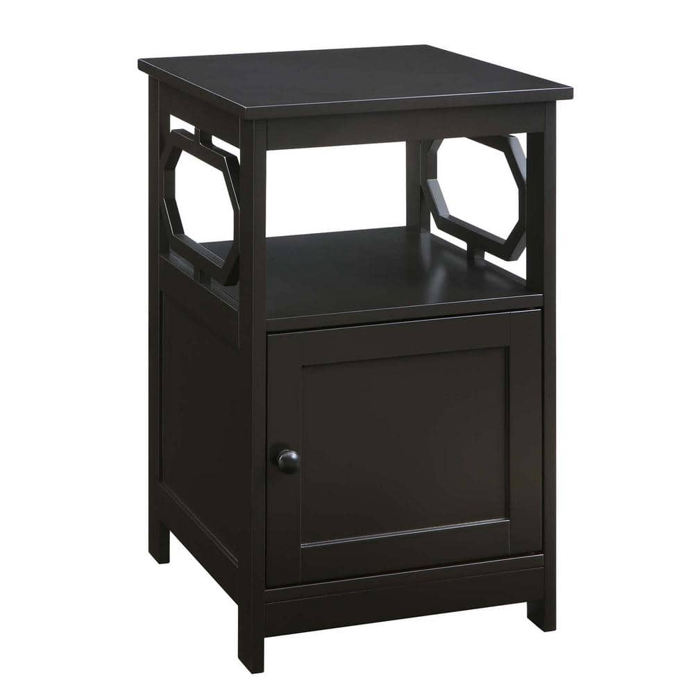 Espresso Round Wood End Table with Storage Cabinet