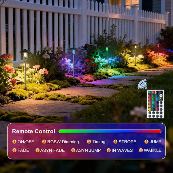 6 Heads Low Voltage RGB IP65 480 Lumen Integrated LED Bollard Light Light Control, Remote & Timer Function Path Light