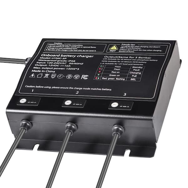 Marine Battery Charger 3-Bank 10A 12V Onboard Boat Charger IP68 Waterproof Smart On-Board Battery Charger