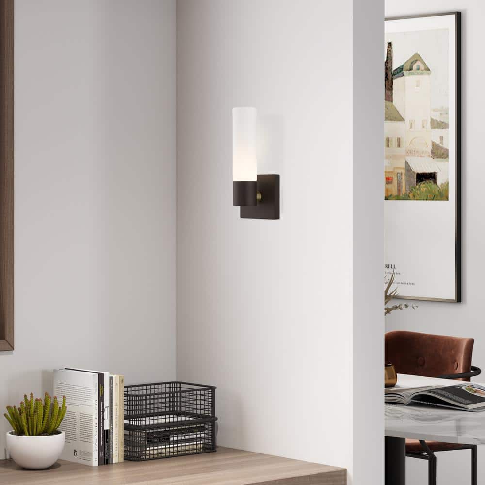 Aero Cylinder Sconce in Antique Brass and Bronze Finish