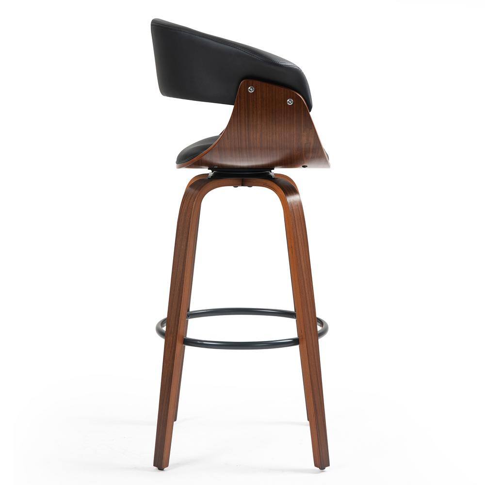Beale Black Faux Leather Bar Stool with Walnut Wood Legs