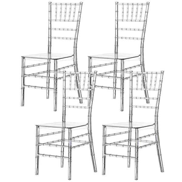 FABULAXE Modern Stackable Chiavari Dining Chair, Clear Party Chair, Ctystal Acrylic Chair for Events and Weddings, Set of 4