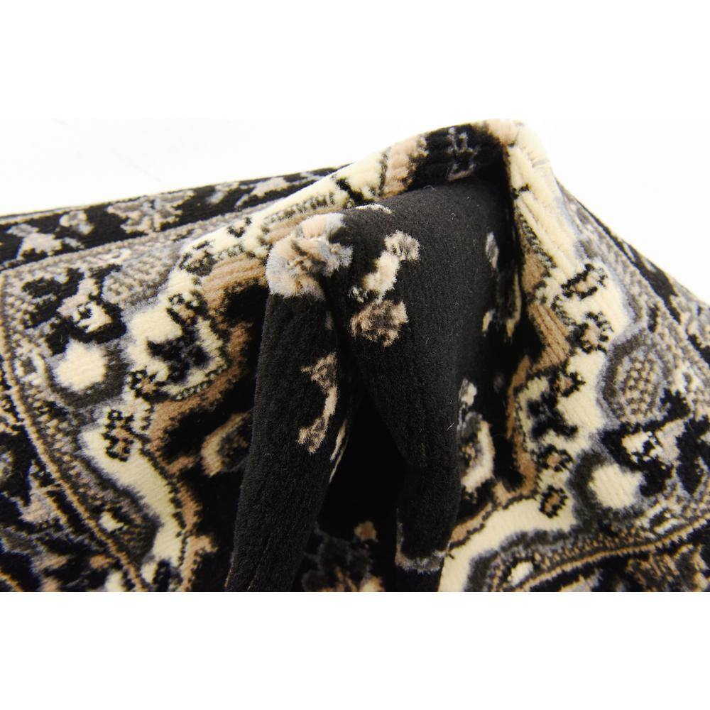 Black and Beige Rectangular Medallion Synthetic Rug