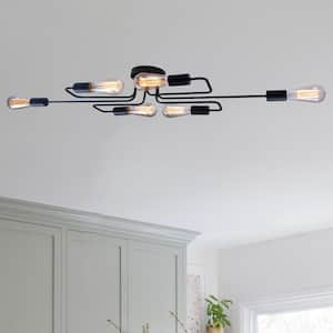 Bernard 5.12 in. 6-Lights Black Sputnik Vintage Linear Semi Flush Mount