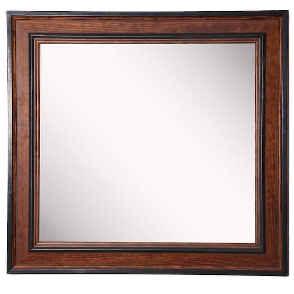 Unbranded 12 in. W x 12 in. H Framed Square Bathroom Vanity Mirror in Brown