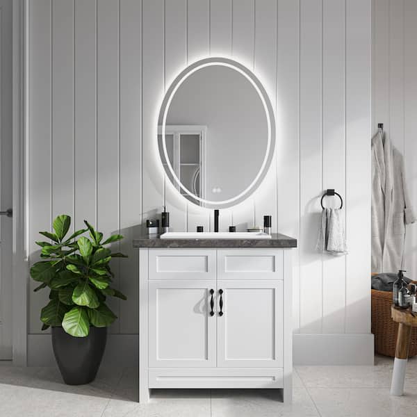 28 in. W x 36 in. H Oval Frameless LED Light Anti Fog Wall Bathroom Vanity Mirror Front Light and Backlit