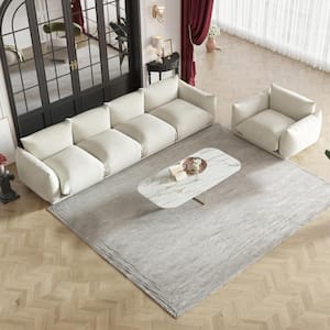 130.7 in. W Square Arm 4-piece L Shaped Chenille Modern Sectional Sofa in Beige