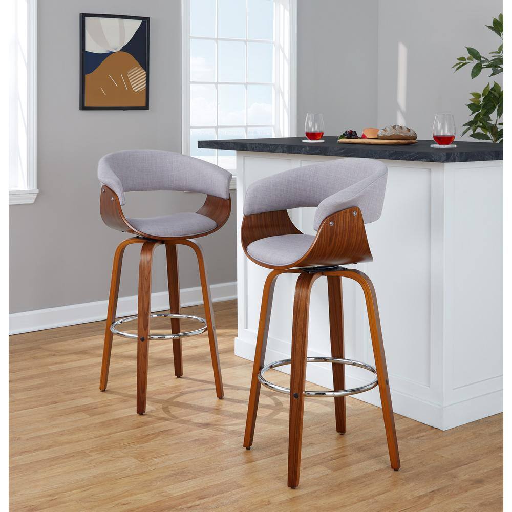 Vintage Walnut and Chrome Swivel Barstool Set