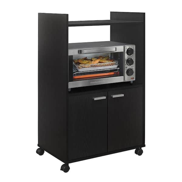 SignatureHome Ayla Black Finish 2-Door Kitchen Microwave Cart With 4 Wheels 2 Lockable Castors; 2 Castors. (24Lx16Wx37H)