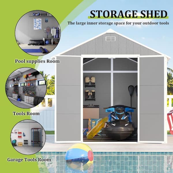 Campcraft Gray 8 ft. W x 8 ft. D Resin Storage Shed with Lockable Door, Window, Floor, Vents (64 sq. ft. )